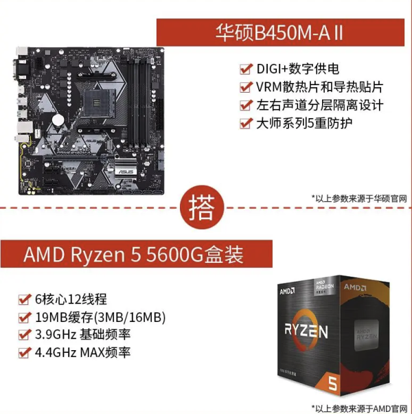 amd锐龙r55600g处理器华硕b450maii主板板u套装
