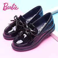 Barbie 芭比 公主鞋女童黑皮鞋春秋英伦风儿童单鞋女jk鞋子乐福鞋女童皮鞋