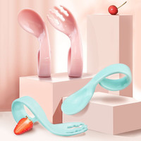 busybear宝宝学吃饭训练蓝色勺子婴儿童自主进食弯曲叉勺学食餐具套装
