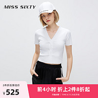 MISS SIXTY 2022夏季新款针织衫女V领刺绣修身短款