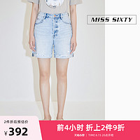 MISS SIXTY 夏季牛仔短裤女高腰破洞浅色卷边