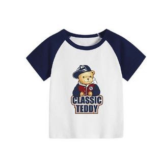 精典泰迪 儿童短袖T恤 棒球帽子熊 深蓝色 110cm