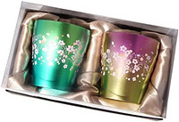 HORIE ホリエ) 新泻县燕产 纯钛双层玻璃杯 樱花 250毫升 粉色、绿色2色套装 T15SS250GP T15SS250GP