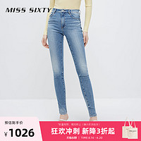 MISS SIXTY 2022春季新款牛仔裤女烫钻紧身提臀磨破小脚长裤子