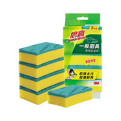 Scotch-Brite 思高 3M思高海绵百洁布洗碗布刷碗擦锅海绵擦 G6215厨具清洁耐用去油污 绿黄色5片装