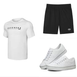 SKECHERS 斯凯奇 男士帆布鞋*1+运动短裤*1+短袖T恤*1