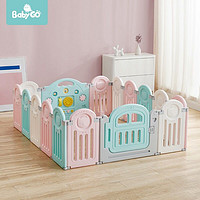 babygo 婴儿宝宝游戏围栏 可折叠免安装学步护栏儿童爬爬垫小熊围栏14片+门+游戏栏 蓝白粉 儿童礼物