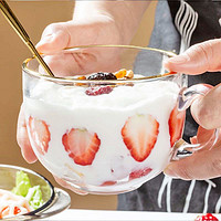 青苹果 大容量金边网红玻璃杯子女牛奶玻璃早餐杯家用耐热燕麦酸奶杯带盖
