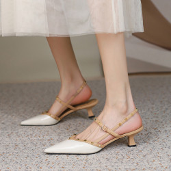 方爱芳 2022春夏新款尖头细跟高跟鞋女时尚后空凉鞋浅口单鞋真皮女鞋