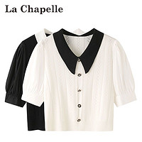 La Chapelle 娃娃领冰丝短袖t恤女夏季新款薄款短款针织打底衫上衣