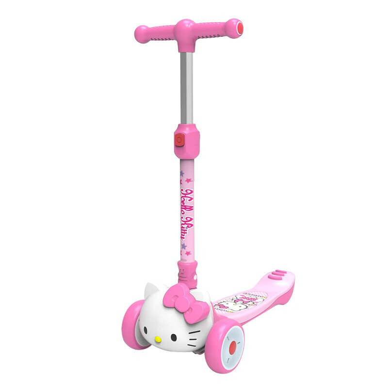 MESUCA 麦斯卡 凯蒂猫儿童滑板车小孩玩具车PU闪光轮可折叠升降摇摆车3D立体车头-HelloKitty