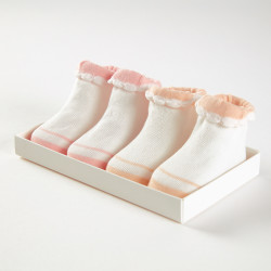 purcotton全棉时代婴儿撞色平纹袜粉色浅橘色