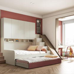 sogal 索菲亚 子母床定制简约高低床隐形拖床衣柜书柜组合上下床儿童