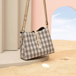 mexican稻草人女士包包新款时尚复古大容量水桶包格纹单肩斜挎包