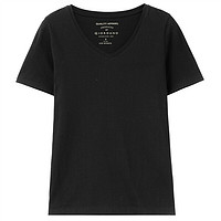 GIORDANO 佐丹奴 女士V领短袖T恤 05321409 标志黑 XL