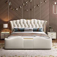 MEIZIZI 美滋滋 欧式轻奢真皮床现代简约皮床1.5米双人床主卧大床小户型卧室家具
