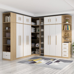 易牌l型组合装转角衣柜实木现代简约收纳柜子