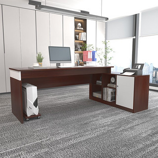 美宜德曼 电脑桌 1.6米L型右柜办公桌胡桃色 老板桌职员办公桌
