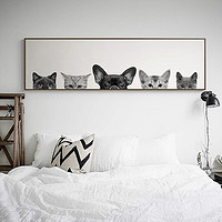仟象映画 北欧风格动物客厅装饰画 现代简约卡通挂画卧室壁画艺术床头画猫 120×40cm