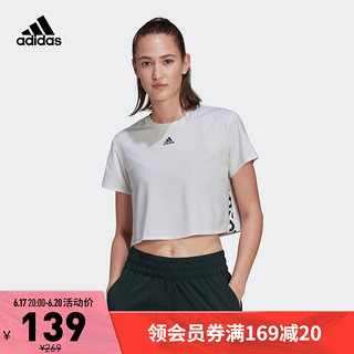 adidas 阿迪达斯 官网女装夏季新款干爽运动健身短袖T恤HG5076 白/黑色 A/S