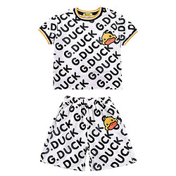 G.DUCK KIDS 小黄鸭 男女童夏季短袖套装  DUCK套装【白色字母】 140cm