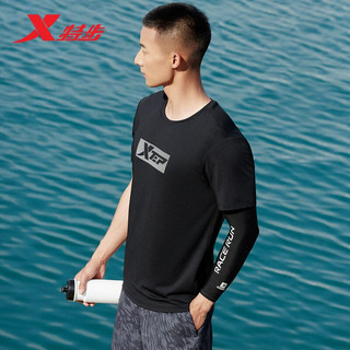 XTEP特步短袖针织衫男款舒适春夏运动休闲官方旗舰878229010278 珍珠白 L 正黑色 2XL