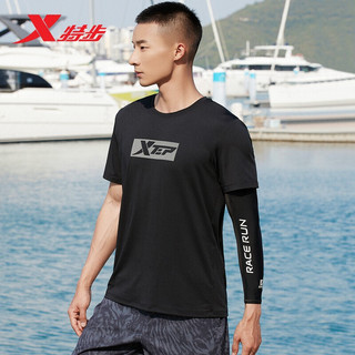 XTEP特步短袖针织衫男款舒适春夏运动休闲官方旗舰878229010278 珍珠白 L 正黑色 2XL