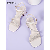 DAPHNE 达芙妮 官方旗舰 凉鞋女鞋夏季2022新品水钻粗高跟凉鞋子女 米色 37