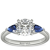 补贴购：Blue Nile 1.29克拉圆形切工钻石+经典梨形蓝宝石戒托