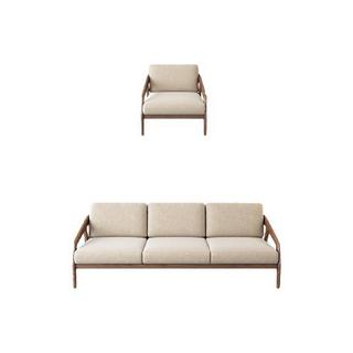 慕尼思丹 S260 北欧实木沙发 单人位+三人位 驼颜 科技布款