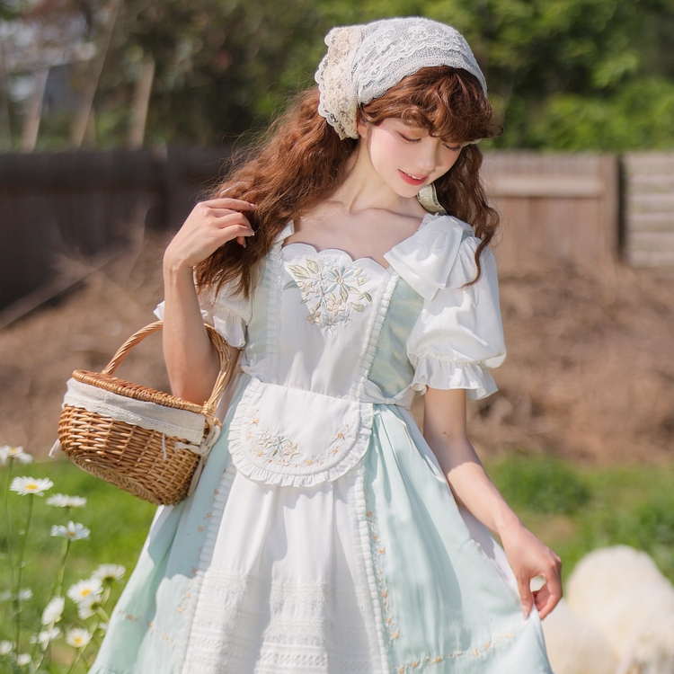 snbl 森女部落 lolita洛丽塔 田园风 梦中花园 短袖连衣裙 x1640 绿色