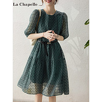PLUS会员：La Chapelle 系带波点连衣裙 LXQZ0402