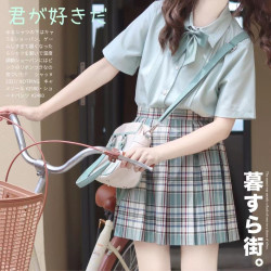 神仙club JK制服 落樱 女士风琴褶棉衬衫 浅草绿色
