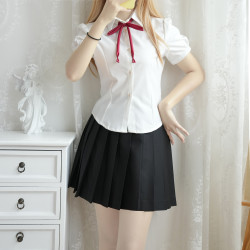 神仙club JK制服 女士泡泡袖收腰衬衫 白色