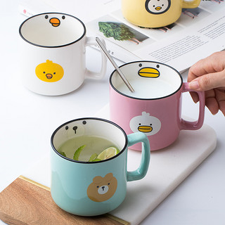 YOUCCI 悠瓷 外贸出口陶瓷马克杯卡通单个欧式创意个性咖啡杯家用茶杯喝水杯子 仿搪瓷杯-咖啡时光套装（4只装）