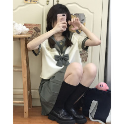 东京岁时记JK JK制服 春日涧 水手服上衣+百褶裙 两件套 绿色
