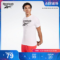 Reebok 锐步 官方男子GS1616纯色经典LOGO室内健身运动短袖训练T恤