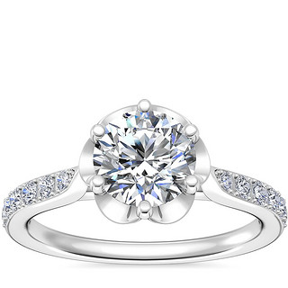 补贴购：Blue Nile 0.36 克拉圆形钻石+花卉造型微密钉钻石订婚戒指