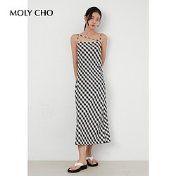 MOLY CHO MOLYCHO 格子吊带连衣裙女夏棋盘格长裙显瘦修身中长款格纹裙子