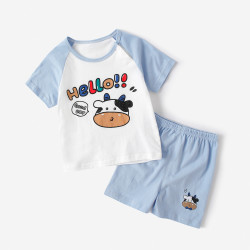 宜爽儿 男童女童夏装婴儿童装家居服套装夏季短袖卡通t恤短裤宝宝衣服