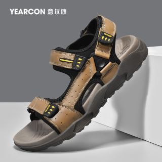 yearcon 意尔康 男鞋真皮凉鞋男2022夏季新款透气户外运动休闲沙滩鞋