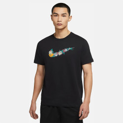 nike耐克男子夏黑色花卉涂鸦勾子运动休闲印花短袖t恤