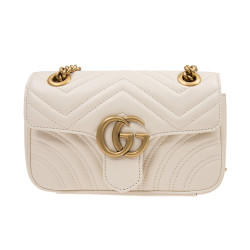 gucci古驰marmont系列白色女士经典金色双g绗缝链条包单肩斜挎包