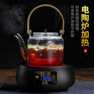 雅集 煮茶壶 蒸煮二用提梁壶烧水壶黑茶普洱煮茶器1100ml 锤纹款