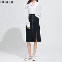 FOREVER 21 FOREVER21高腰开叉半身裙2022年夏季新款a字包臀中长牛仔裙子薄款