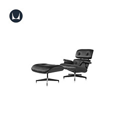 HermanMiller 赫曼米勒 Herman Miller 赫曼米勒 Eames 伊姆斯 休闲躺椅 黑白双色 含脚凳 客厅 乌檀木+MCL黑色皮