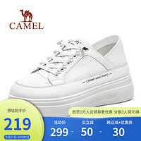 CAMEL 骆驼 女鞋 夏季厚底小白鞋女运动潮流圆头显高松糕鞋 白色, 35