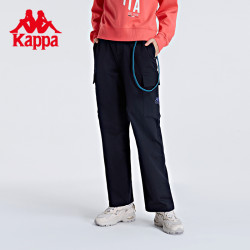 Kappa 卡帕 休闲裤秋女梭织运动长裤直筒卫裤K0B62AX80T