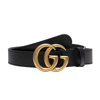 古驰 GUCCI 皮带 双G板扣腰带黑色皮革3CM宽男女同款 414516 AP00T 1000 95 奢侈品送男友女友