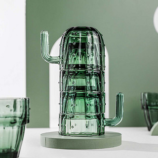 青苹果 仙人掌造型玻璃杯原色玻璃叠叠杯具套装创意水杯家用喝水杯泡茶杯